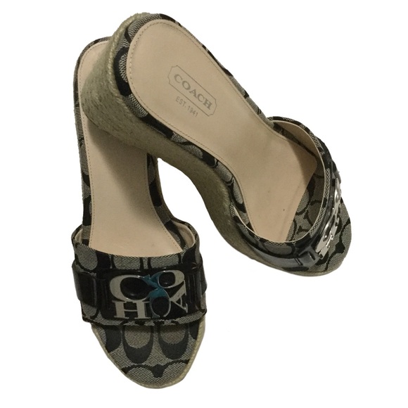 Coach Shoes - Coach Carlana Black and Silver Wedge Sandal Size 8